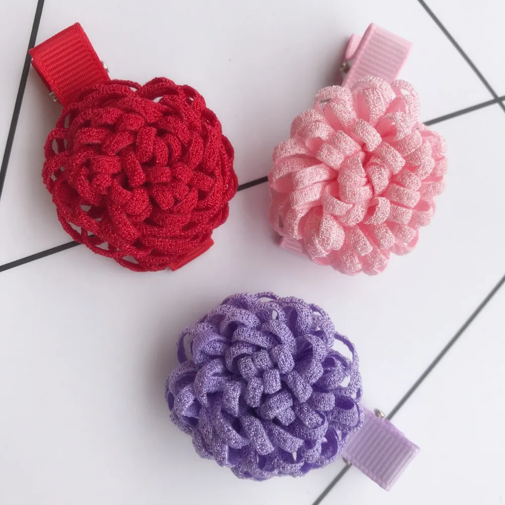 

Boutique 15pcs Fashion Cute Floral Pom Pom Hair Clips Kawaii Solid Mini Flower Hairpins Princess Headwear Hair Accessories