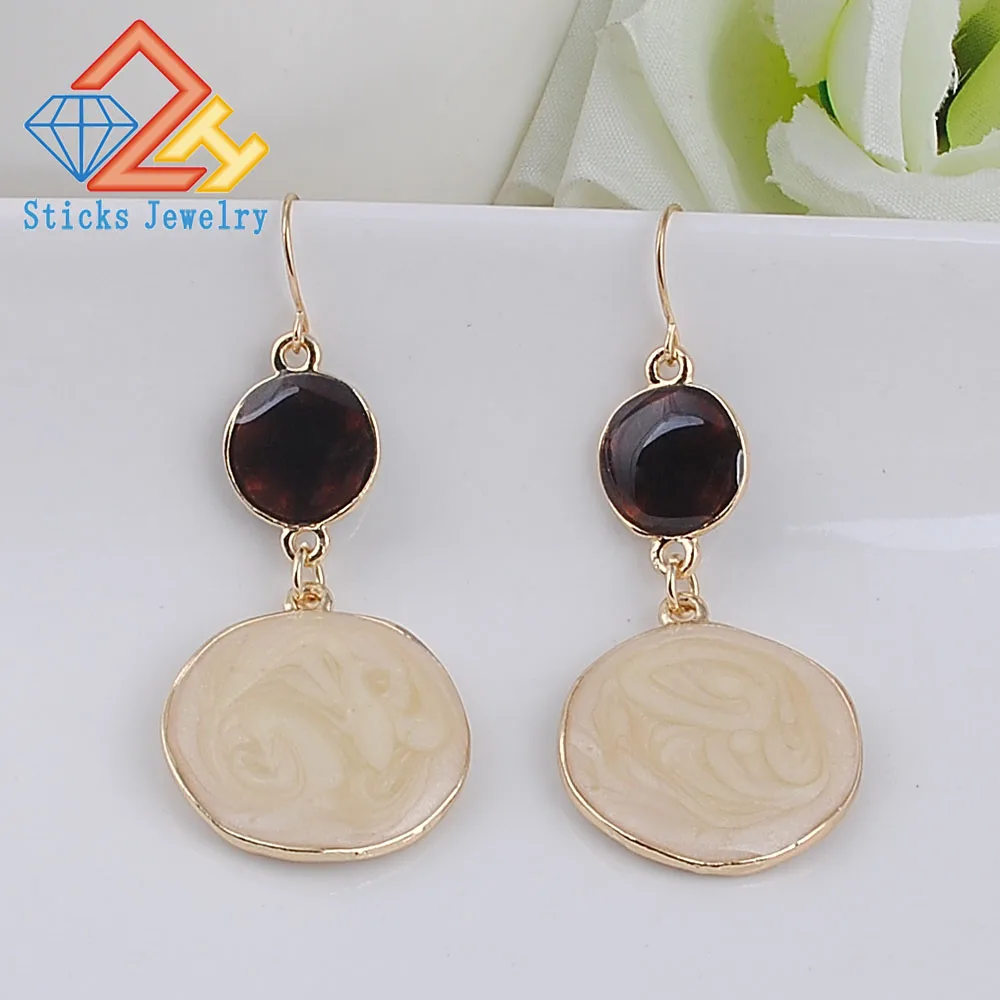 

Fashion Drop Dangle Earrings for Women Zinc Alloy Two Sided Enamel Round Shape Trendy Jewelry