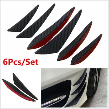 

3 Pairs Car Carbon Fiber Look Front Bumper Fins Spoiler Wing Lip Splitters Parts
