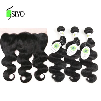 

SIYO Brazilian Body Wave Bundles With Frontal Closure Natural Color Non-remy Human Hair 3 Bundles With Closure Free Part