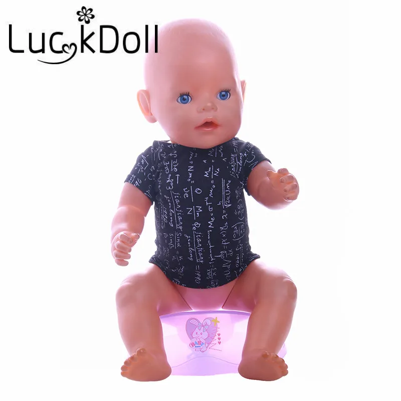 

LUCKDOLL Black Math Print T-Shirt Fit 18 Inch American 43cm Baby Doll Clothes Accessories,Girls Toys,Generation,Birthday Gift