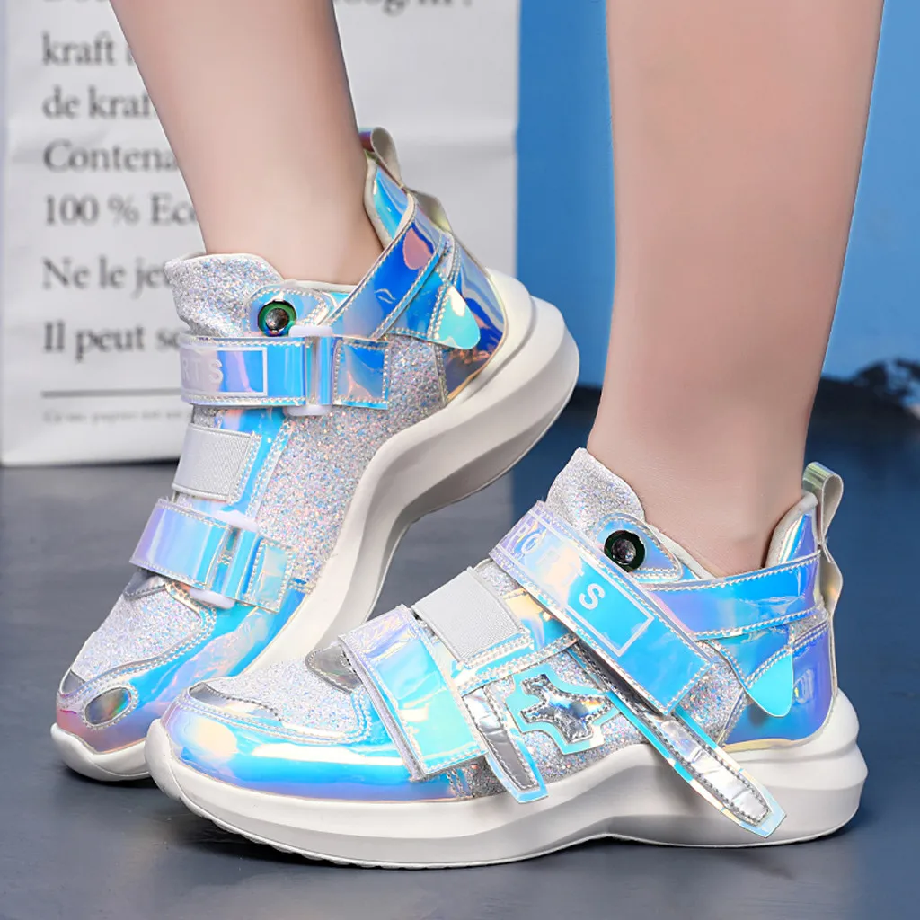 Модные цветные кроссовки; женские зеркальные кроссовки на липучке; повседневная обувь с блестками для ночного клуба; 2020DGH3