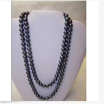 

stunning 9-10mm tahitian round black pearl necklace 38inch 14k/20