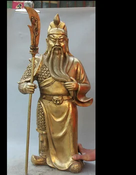 

zhmui88002344<<+25" Chinese Folk Brass Guan Gong Yu Warrior God Hand Broadsword Statue Sculpture