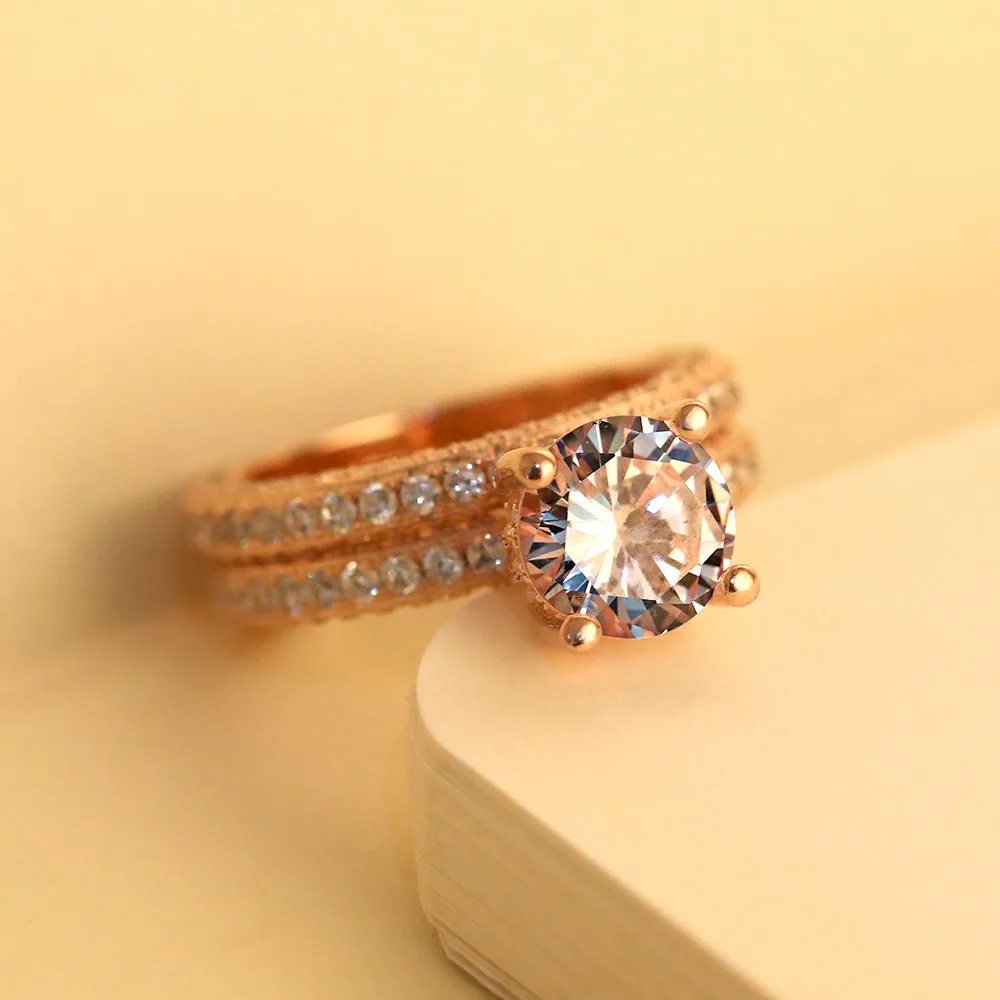 VKME, новинка, AAA, циркониевое кольцо, розовое золото, двойной ряд, белое золото, женская мода, кубический цирконий, обручальное кольцо, модный подарок