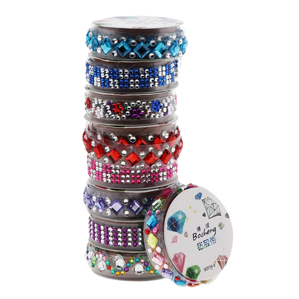 2 Roll Multi Shapes and Colors Rhinestones Stickers Tape Mobile Phone PC Car Art DIY Bling Self Adhesive Scrapbooking Stickers 