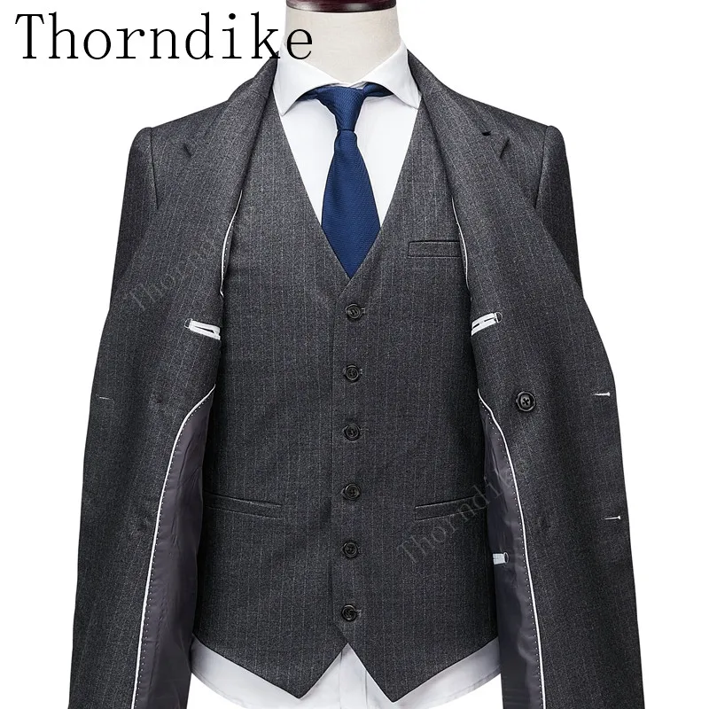 Бренд Thorndike мужской костюм из 3 предметов в серую полоску пиджак и штаны тонкий