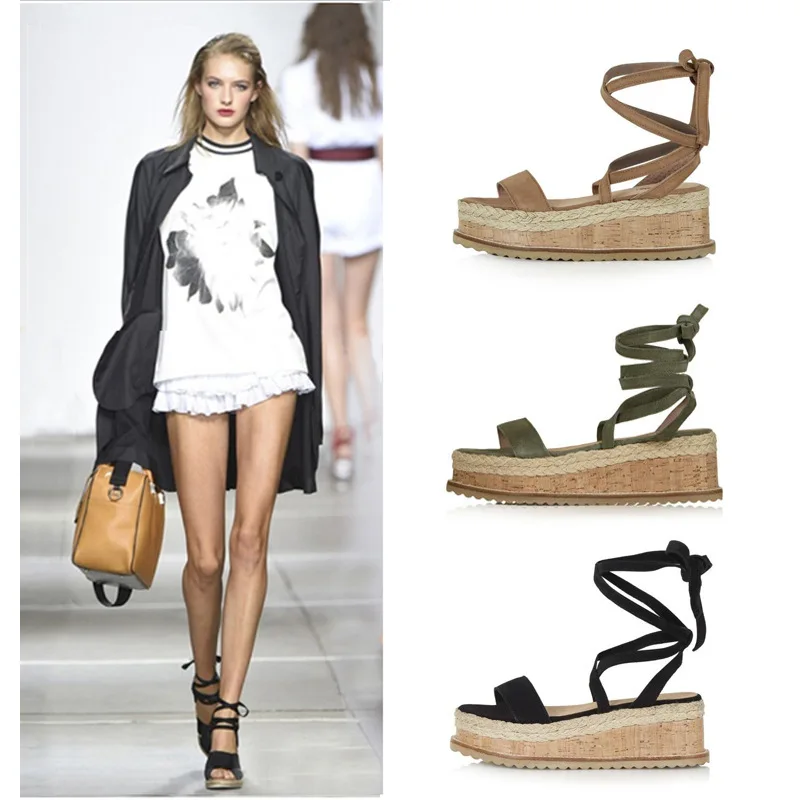 

2019 Thick Bottom Muffin Sandals Woman Sandals Foot Bandage 43 Woman Sandals