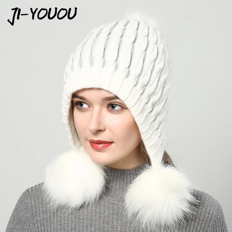 Kopen 2018 winter hoeden voor vrouwen hoed met bont vrouwen gebreide muts beanie pompom Dikkere vrouwen cap mutsen Selling beanie wol voor