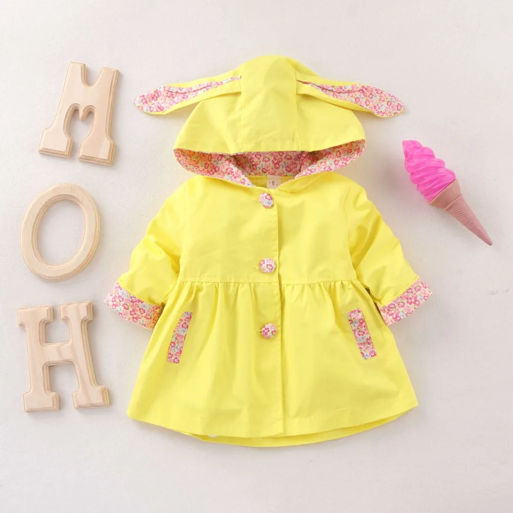 Весенне-осеннее пальто-ветровка для девочек верхняя одежда с капюшоном и цветочным принтом для маленьких девочек, детская одежда детские пальто с кроликом, куртка, одежда