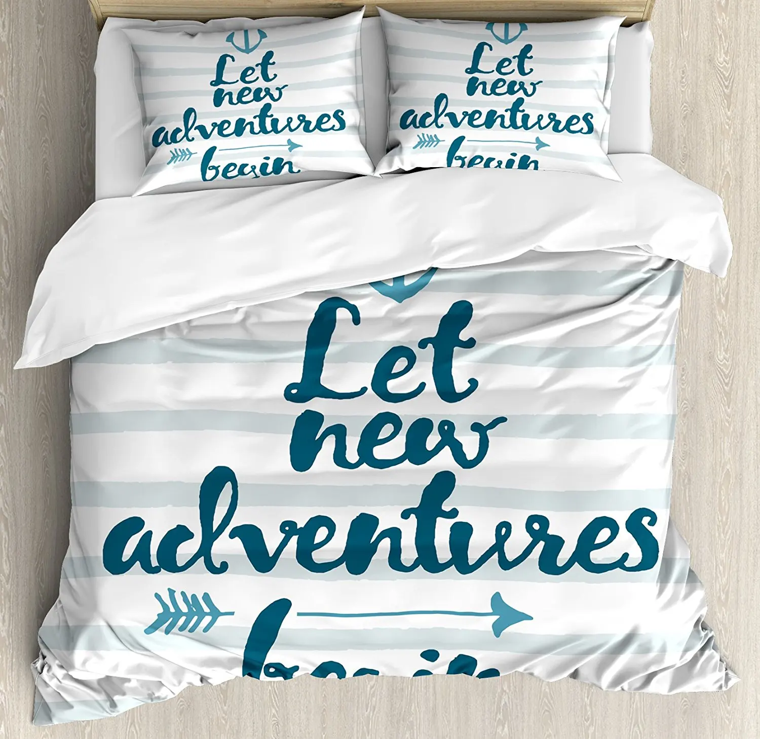 Adventure Duvet Cover Set Queen Size Nautical Stripes Anchor And