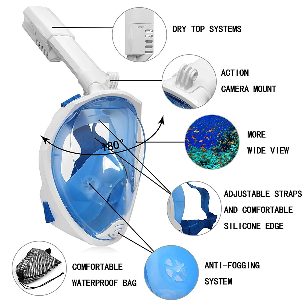 Обновленная Полнолицевая маска для подводного плавания панорамный вид анти-туман Анти-утечка плавание трубка акваланг подводный дайвинг маска GoPro