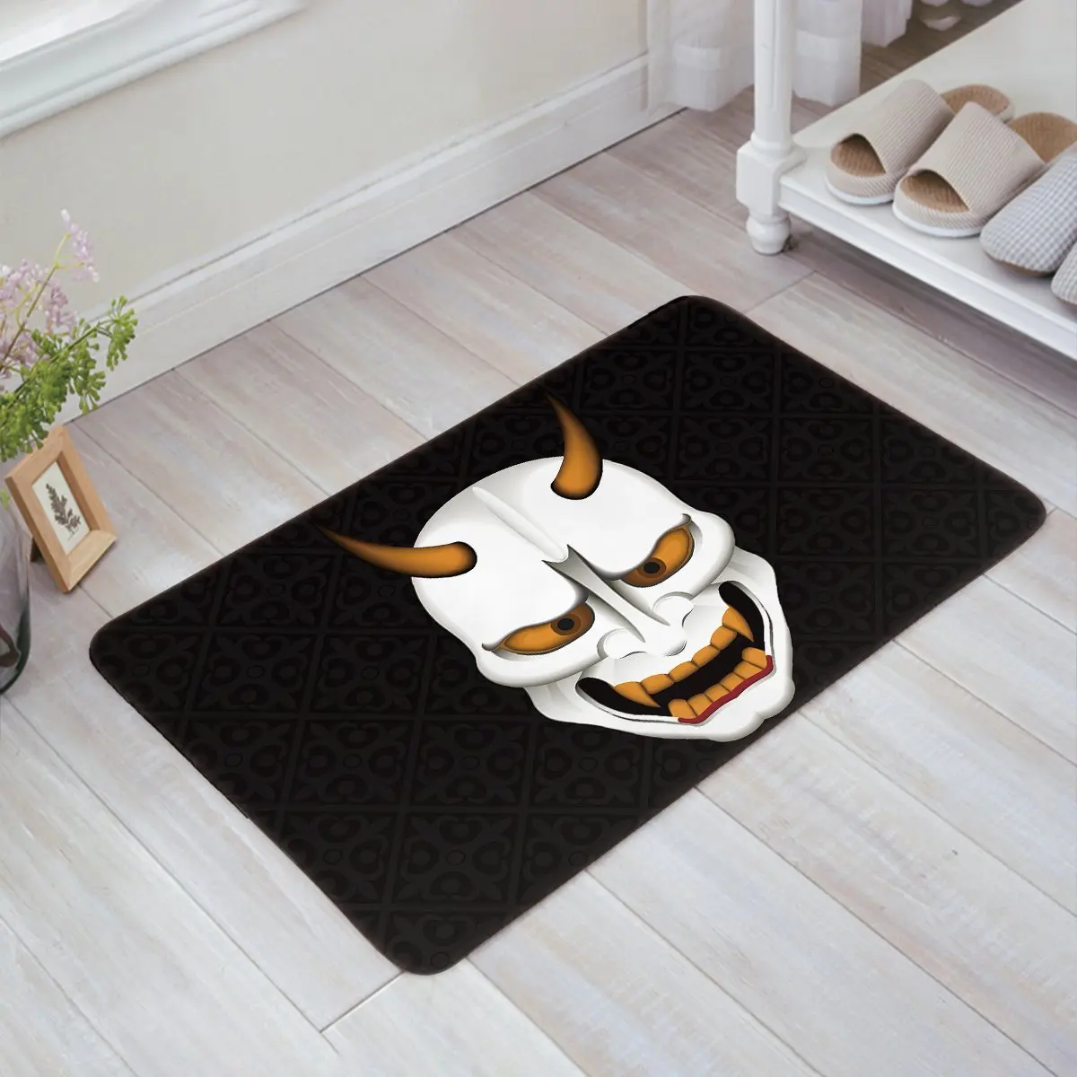 Halloween Theme Scary Mask Black Doormat Entrance Mat Indoor/Outdoor