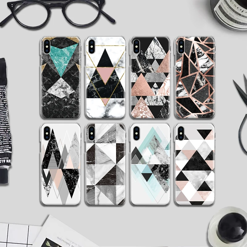 

Triangular Geometry Marble Pattern Back Cover for Iphone 4 4S 5 5S SE 6 6S 7 8 Plus X Hard Case Fundas Coque Bumper