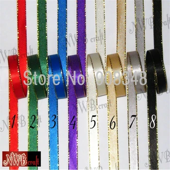 

196 colors 3/8" 9mm Polyester Gold Edge or Silver Edged Satin Ribbon gift Accessories 100yards/color GS09
