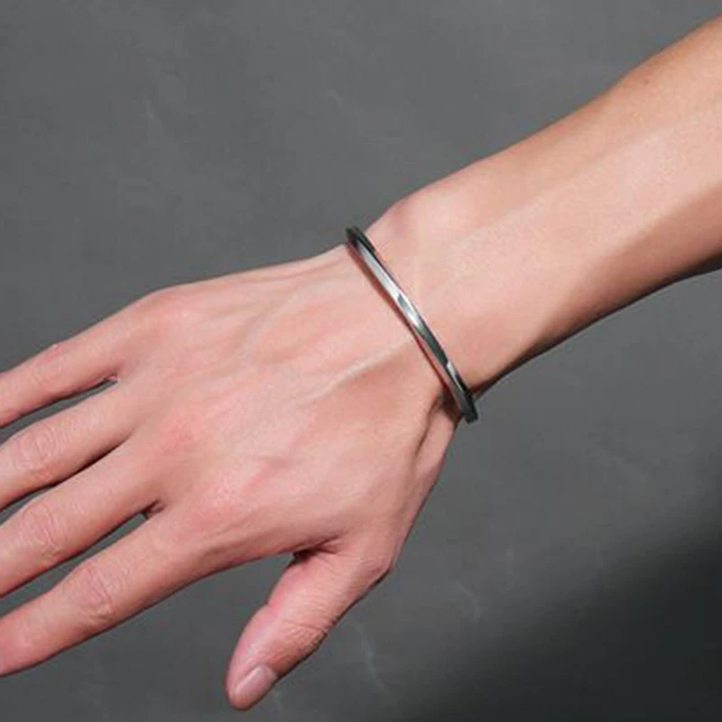 Black Silver Color Cuff Bangle for Man and Women Quality 316L Stainless Steel Punk Bangle Bracelet Titanium Jewelry 5