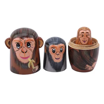 

5 pcs/Set Hot Sale Children Toys Wooden Matryoshka Dolls Nesting Dolls Cute Animal Monkey Gift Traditional Unisex New