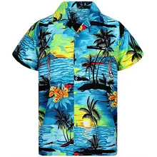 Мужская Летняя гавайская рубашка с коротким рукавом и передним карманом, Пляжная блузка с цветочным принтом, Топ тройник, новые рубашки с принтом, высокое качество