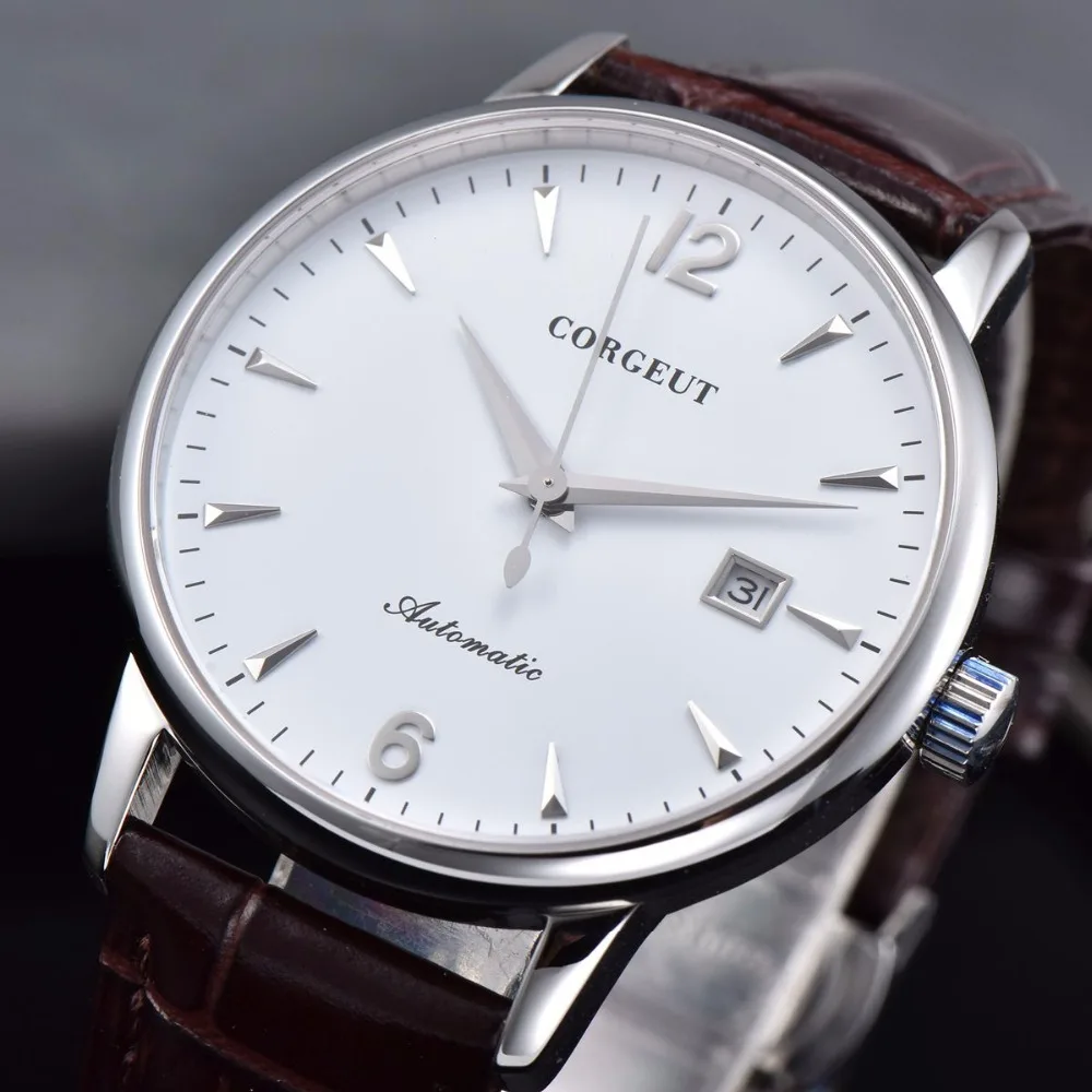 

New 40mm luxury top brand corgeut clock watch white dial calendar miyota 8215 Mechanical Automatic mens fashion wrist Watch
