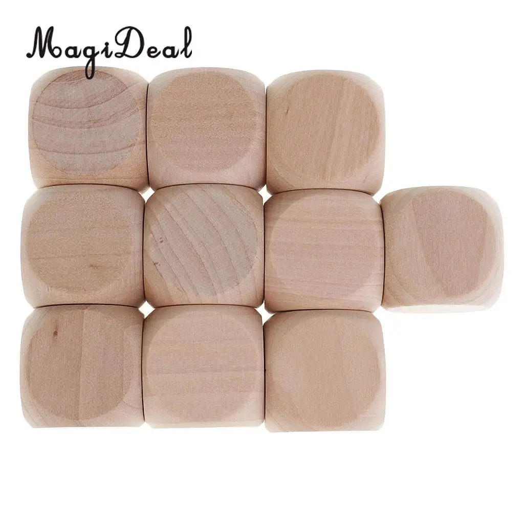 MagiDeal Funny 10Pcs Wood Dice Blank Faces for DIY Decorating Craft Projects Kid Toys Game D6 3cm Entertainment Game Dice Gifts