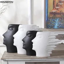 Современный минималистский белый черный цветок вазы аксессуары для дома декоративные вазы абстрактная голова человека ремесла орнамент для гостиной