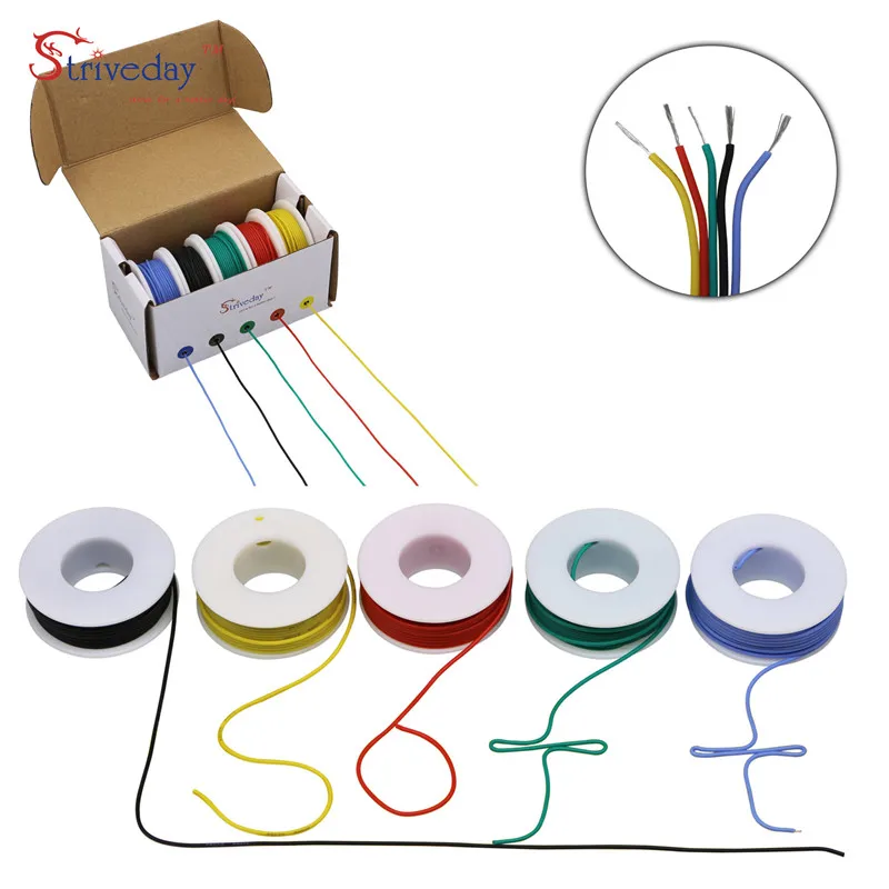 

30awg 50m/box (5 colors Mix set kit) soft silicone cable Electrical tinned copper wire high quality insulation Stranded wire