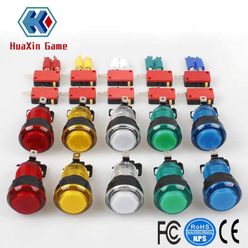 

10x New 12V Transparent Glow Arcade Buttons With Micro Switch For Jamma Mame Games Parts Multicade Choice of 5 Colour