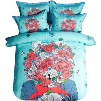 

Rose Flower Printed Comfort Bedding Sets Christmas Single 4pcs Cartoon Duvet Cover Pillowcase Sheet Bed Cover Boy Kids Room