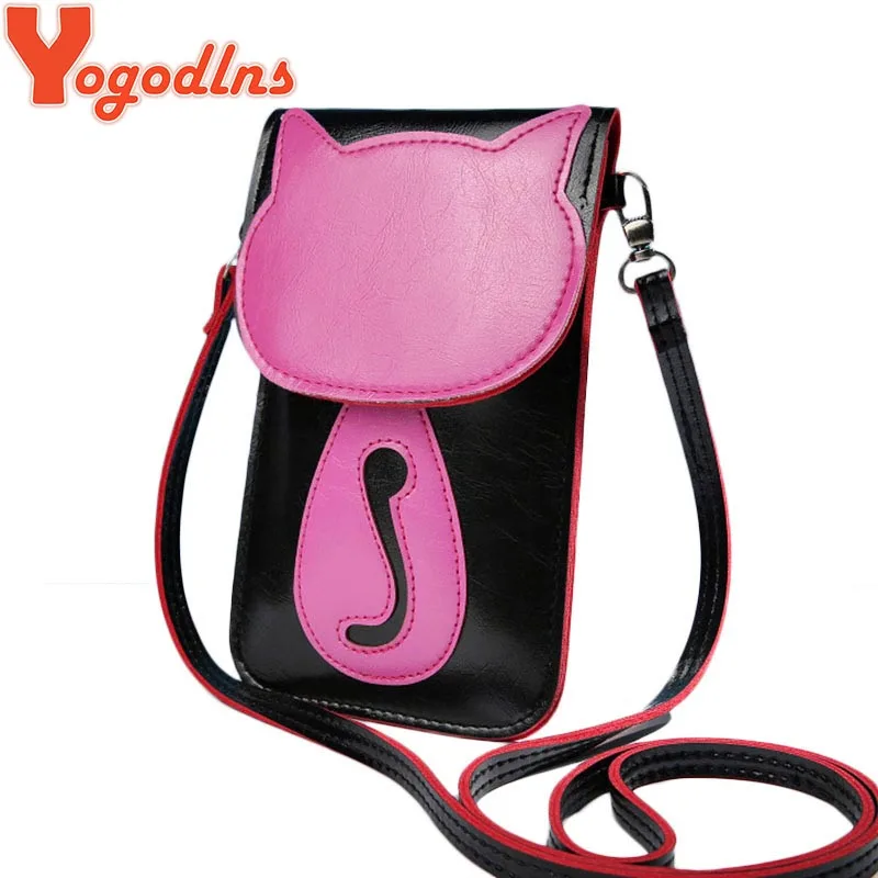  2017 Women Messenger Bags Lovely Umbrella Cute Cat Charcater Leather Small Crossbody Bag Fashion Casual Shoulder Phone Pouch 