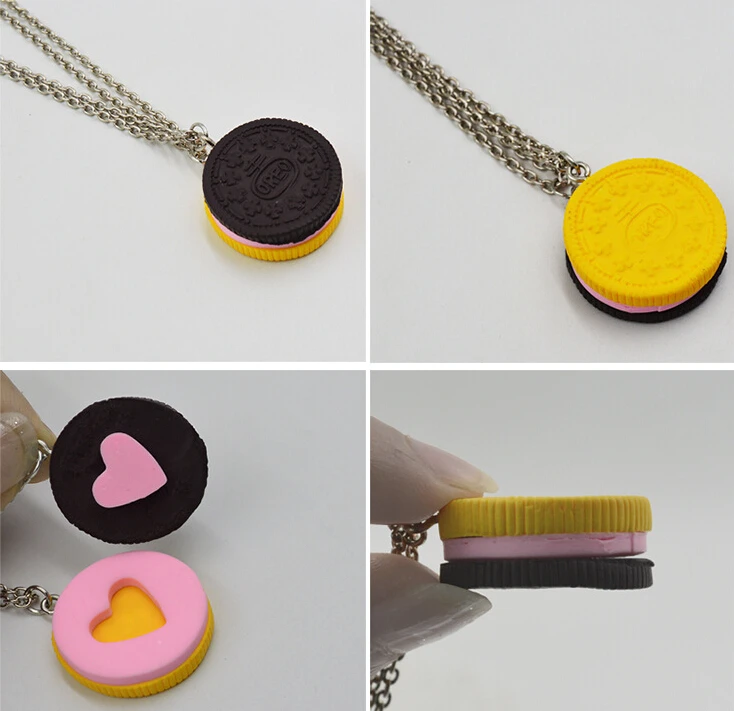

2pcs/set ! Resin Black Chocolat Cookie Necklace Puzzle Food Design Men Women Best Friend BFF Forever Friendship Lover Gifts