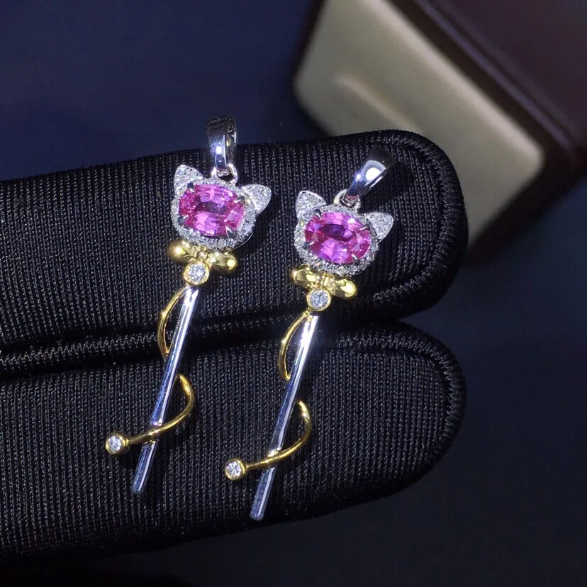 Настоящие хорошие драгоценности чистый 18 K Белый Золотой Jewelry AU750 Природный розовый сапфир 0.55ct подвески из драгоценных камней для Для женщин Цепочки и ожерелья