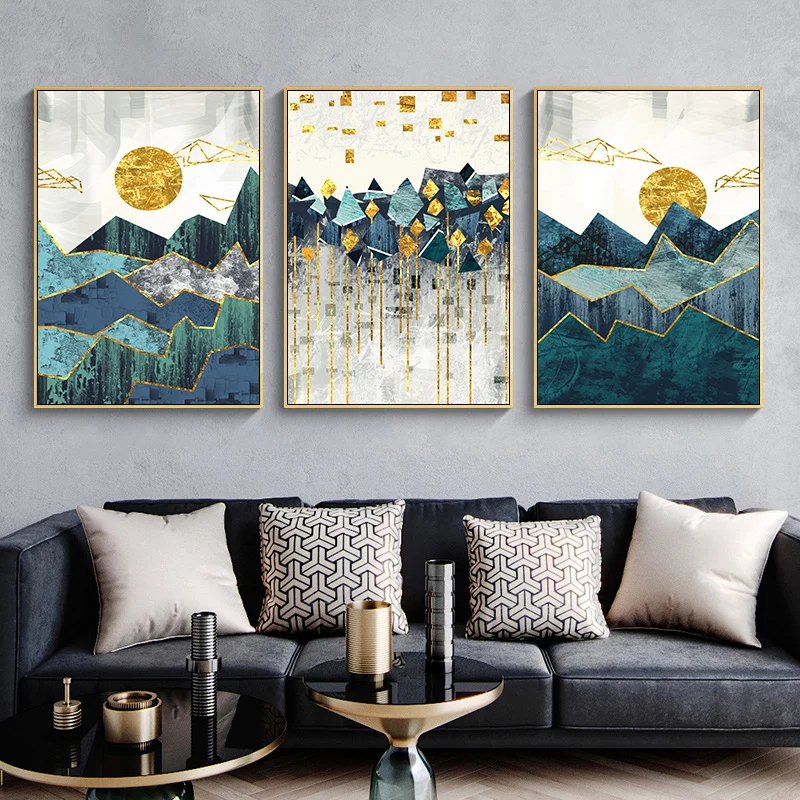 Nordic-Abstract-Geometric-Mountain-Landscape-Wall-Art-Canvas-Painting-Golden-Sun-Art-Poster-Print-Wall-Picture
