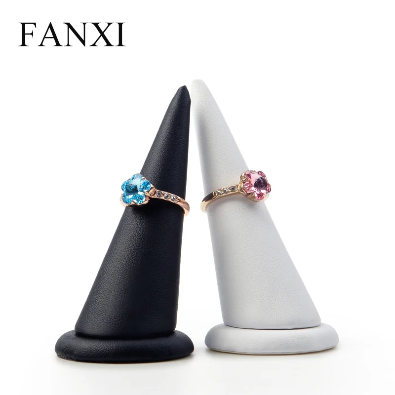 

FANXI 2 Pieces/Lot black or white color PU leather finger ring display holder fashion ring display stand jewelry organizer