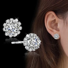 Сверкающие сверкающие серьги-гвоздики из кубического циркония, 925 пробы, серебряные, модные, повседневные, стильные ювелирные изделия, лучший подарок на день рождения, булавка