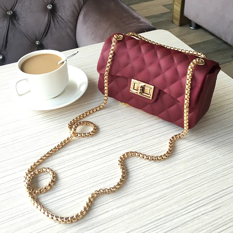 

Matt matte diagonal bag solid color jelly women's shoulder bag party Lingge chain luxury bag shoulder bag