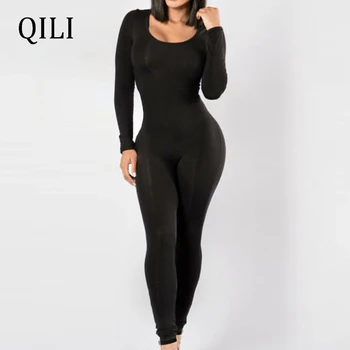 

QILI Women Long Sleeve Bodycon Jumpsuits Romper O Neck Skinny Long Pants Jumpsuits Casual Womens Jumpsuits Overalls