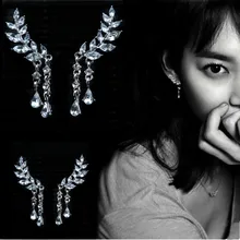 Популярные женские серьги-шпилька ангел, стразы, высокое качество, сплав, ювелирные изделия для ушей, вечерние серьги, готический стиль, перо, мода@ 50