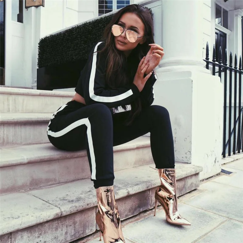 

Large size S-XXL Women Tracksuit 2018 Fashion New Hooded Sweatshirt Crop Top and Pants Two Piece Set Female Track Suit Sportwear