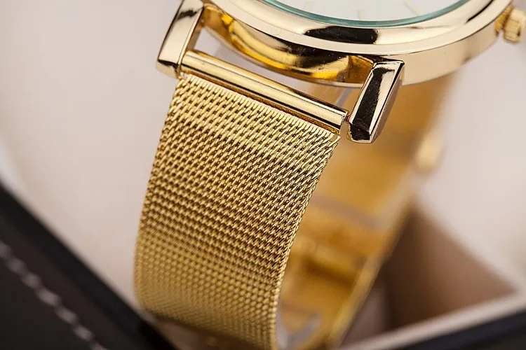 Новая мода золотой лентой часы женские Relogio де Ору полностью из нержавеющей стали дамы аналоговые кварцевые-часы пару часов Montre Femme
