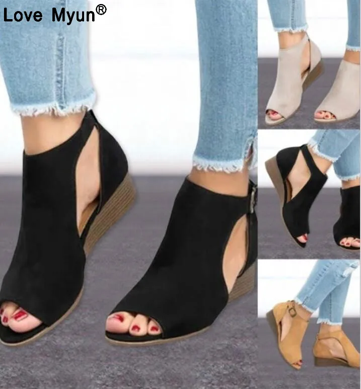 

2019 woman wedge buckles fish mouth sandals gladiator women sandals mid heel sandals ladies summer peep toe women shoes wef67