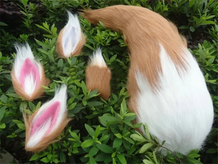 

Fox Tail Ear Sexy Animal Tail Anime Halloween Party Cosplay Accessories Free Shipping Style Able Brown Pink Mix Tail + Ears