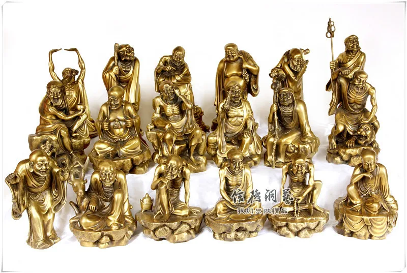 4.5 CM Chinese Pure Bronze monk's cane arhat eighteen Rohan lohan Buddha statue 