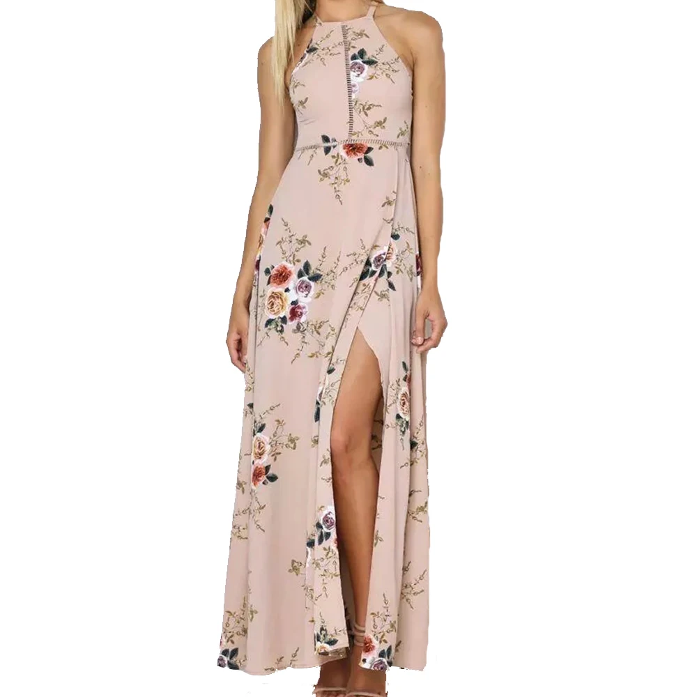 Loneyshow Summer Women Bohemian Sexy Dress Halter V Neck Sleeveless Lace Ankle Length Retro | Женская одежда