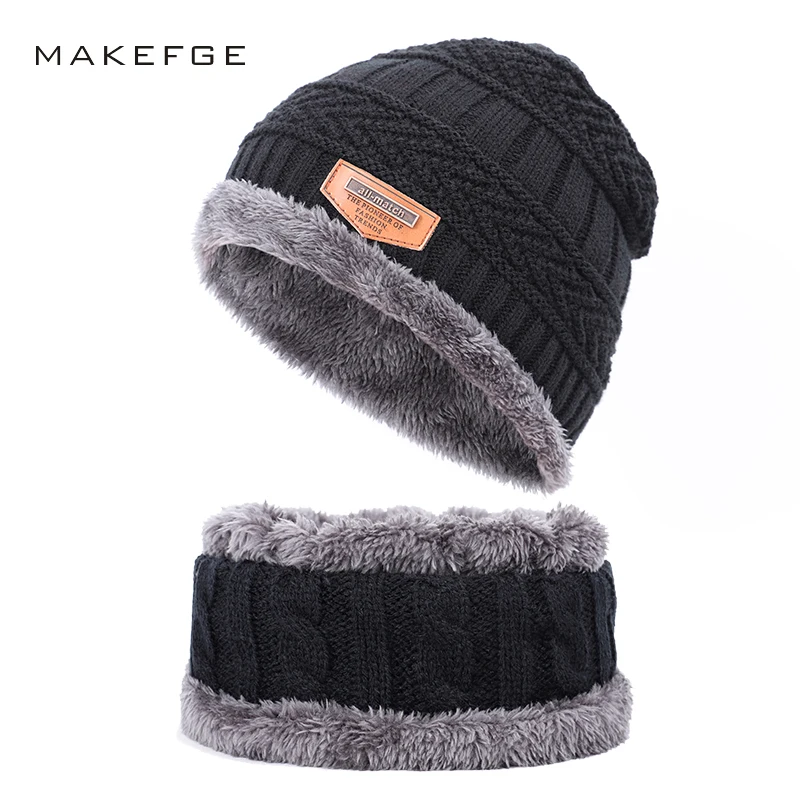 

Winter men's knit cotton caps warm and comfortable plus velvet thick boy girl ski hats Beanies for male Skullies bone woman