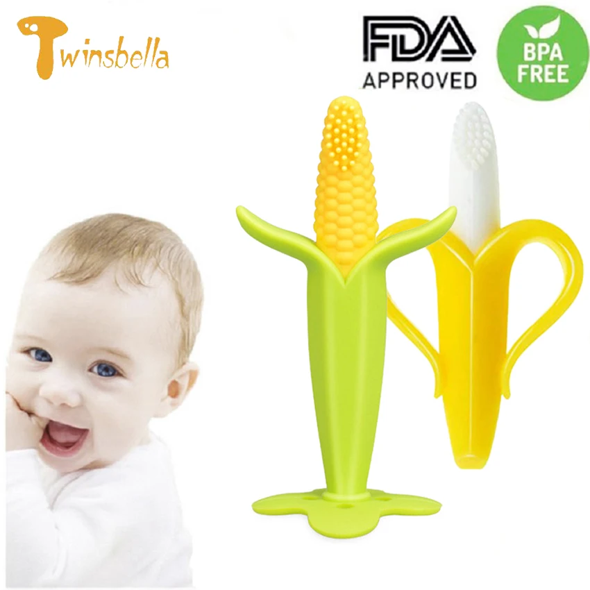 Infant Baby Teether Toy Silicone Banana Corn  Molar Toys Soothing Teething Pacifier Chew Infant Oral Tooth Brush 7-9Months