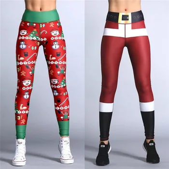 

2019 MHIWU Christmas Printing Leggings Put Hip Elastic High Waist Legging Breathable Merry Christmas Pants