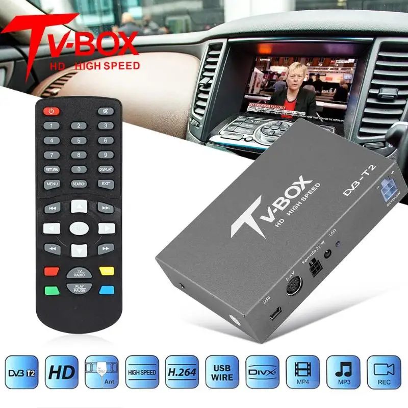 Car Mobile DVB-T2 Digital TV Receiver Tuner Box for In Car DVD Video System