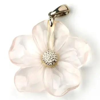 

New Design Pink Quartz Carved Flower Silver 925 Pendant 32x30x5mm,7.4g