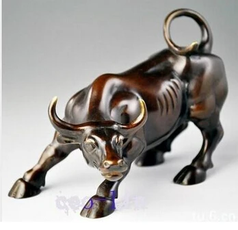 

Cobre de Bronze artesanato Big Wall Street Bronze Fierce Touro OX long 15CM Crafts Home Furnishing Arts pure copper