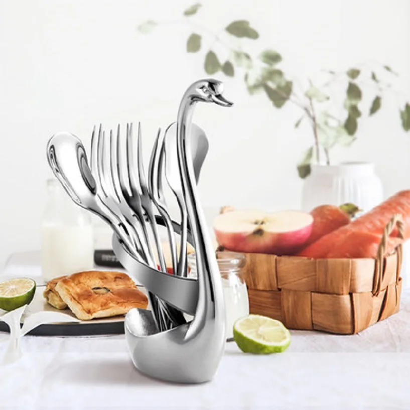 Creative Swan Stainless Steel Fruit Fork Set Base Western Tableware Coffee Spoon Combination Table Art Quality Material
